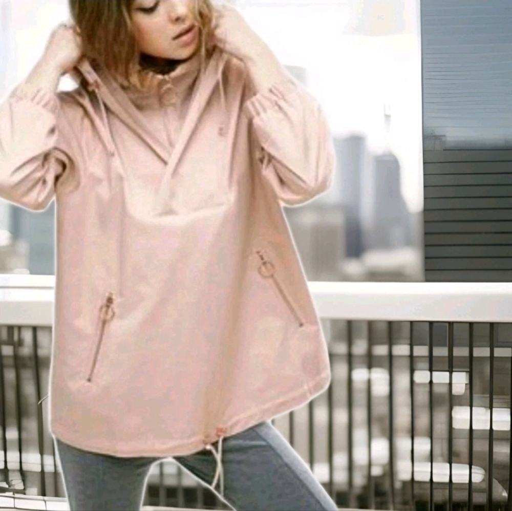 Asos Women Oversized Pink Pullover Long Sleeve Hooded Lined Jacket Large 14